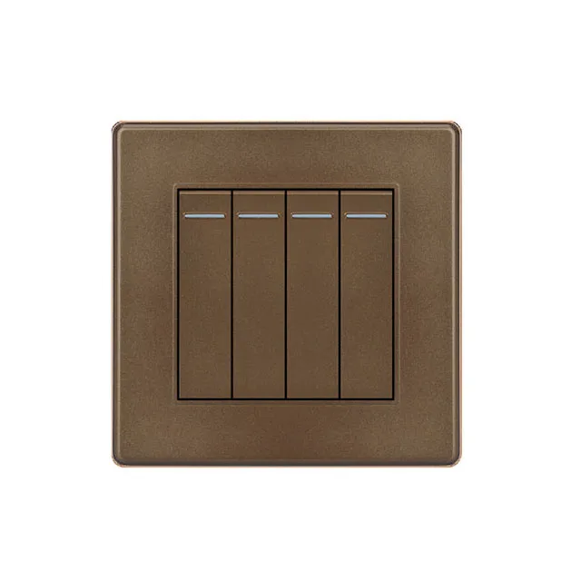 brown champagne beige  color PC material light switch 4 gang 1 way and 2 way on off wall switch with CB AND IEC certificate