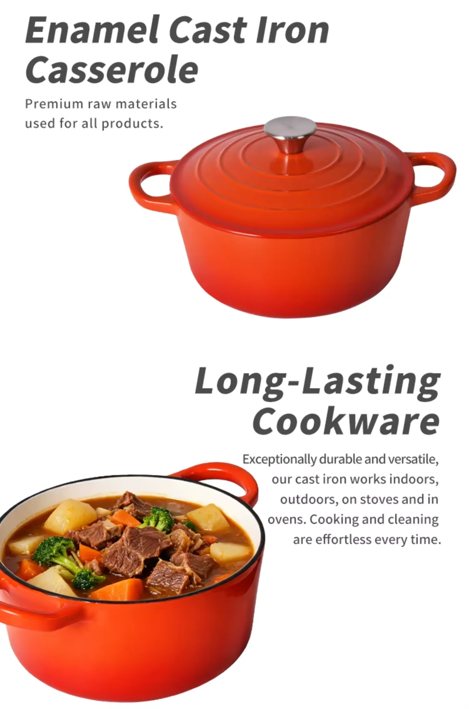 Home Kitchen Cooking French Style Orange Enameled Casseroles Dutch Oven Enamel Cast Iron Cookware
