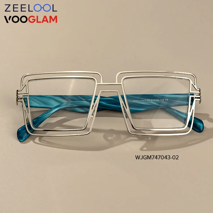 

Zeelool Vooglam Male Silver Wholesale Rectangle Metal Frames Eyeglasses Frame Quality orange Eyewear optical glasses for men