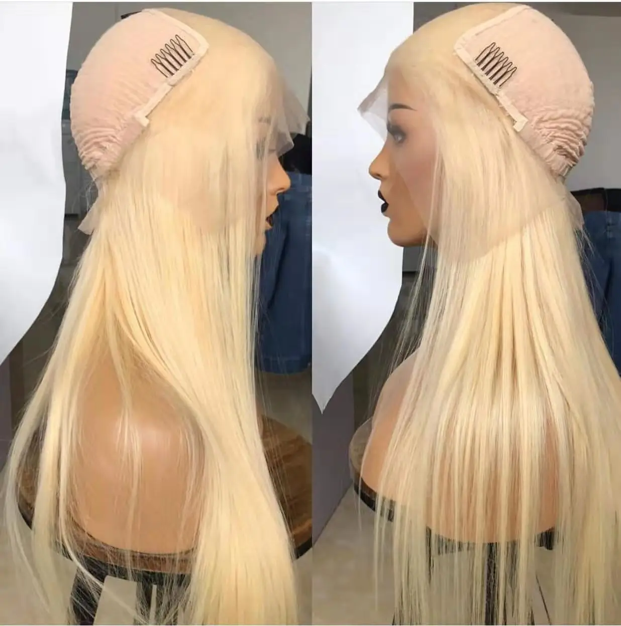

Keyu Human Hair Transparent Lace Front Wig Blonde Pre plucked Straight Peruvian Hair Glueless Wig with Bangs for Black Women