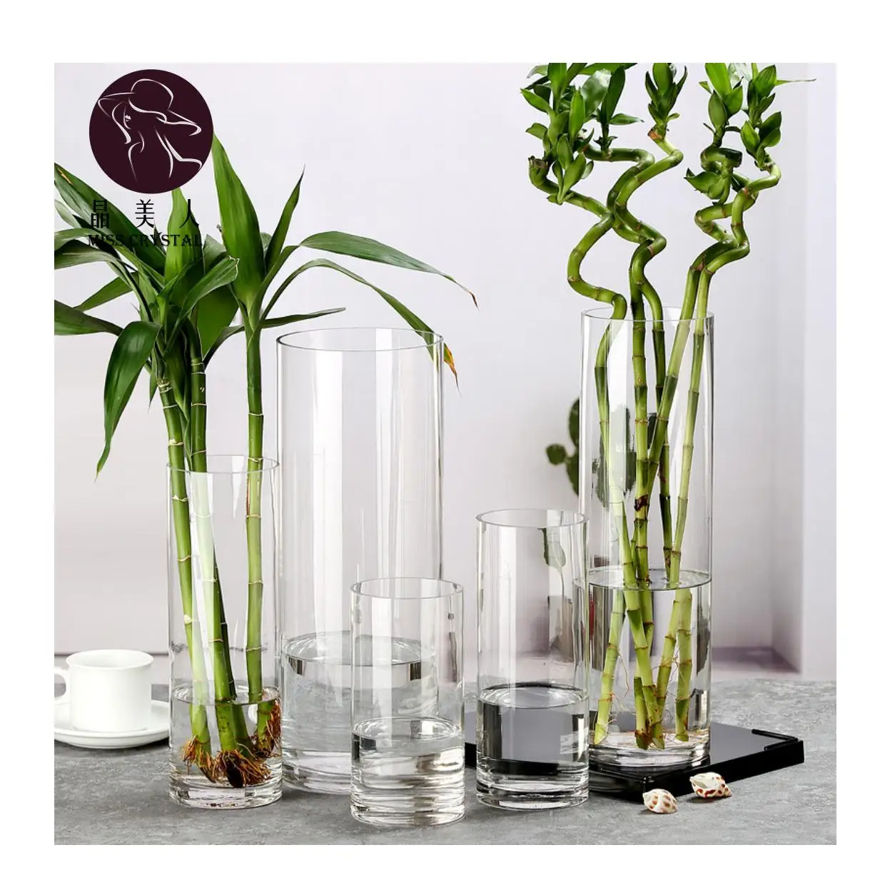 

Missc 15-50cm Height Cheap Wedding Table Decoration Flower Tall Vase Customized Glass Cylinder Vases, Clear