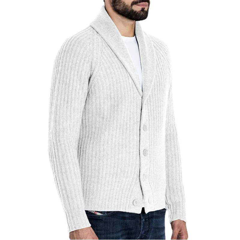 

2021 Autumn And Winter New European And American Men'S Knitted Sweater Suit Collar Solid Color Long-Sleeved Cardigan Men'S Cloth