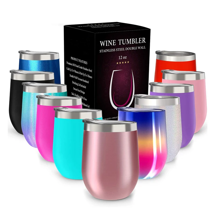 

12 oz stainless steel wine glass with Lid - Double Wall Vacuum Insulated Tumbler Cup for Coffee, Cocktails, Ice Cream, Pls provided your patone color number
