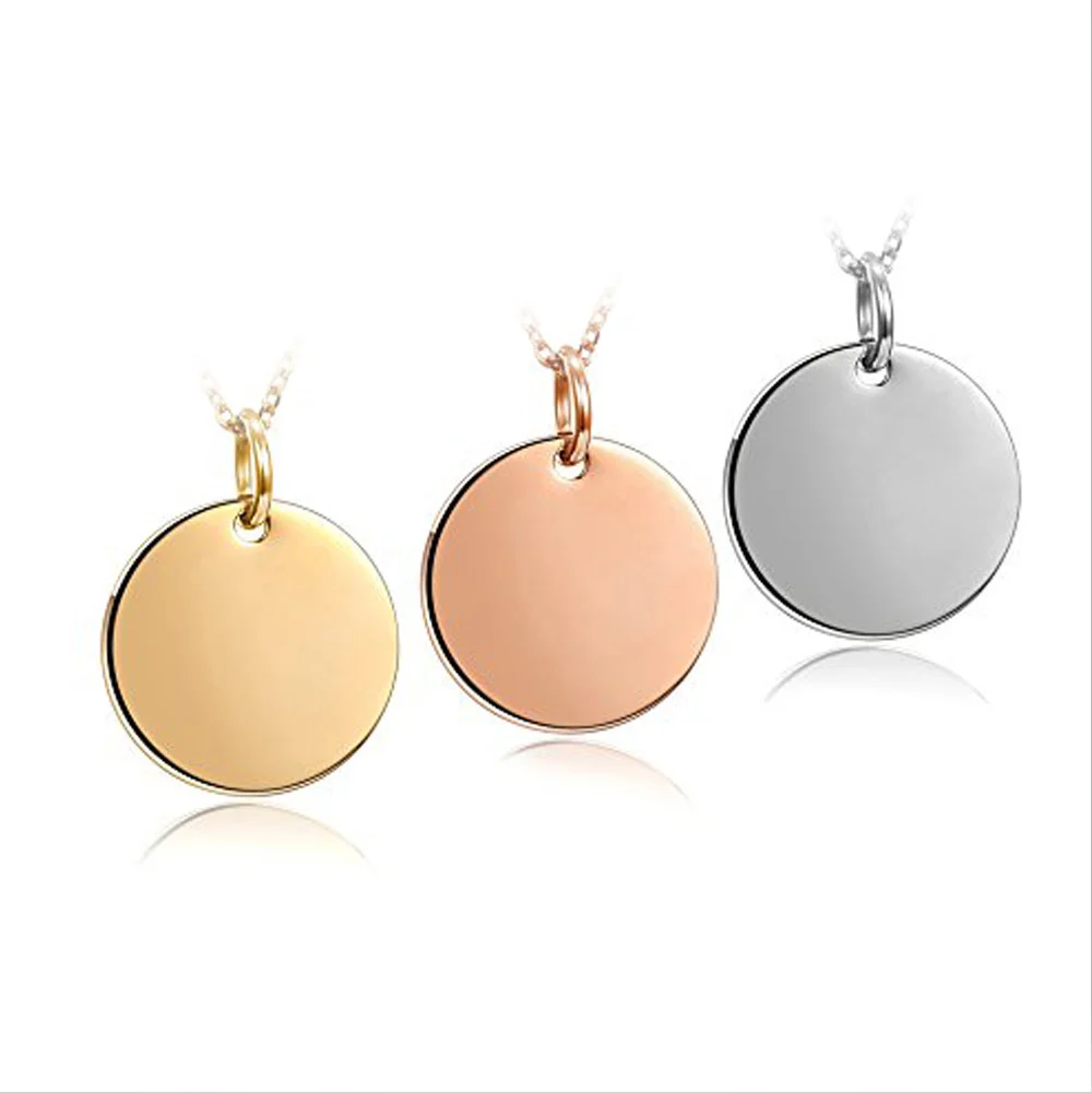 

JDP079-1 High polish Blank Tags 18mm silver gold rose Disc pendant coin Jewelry 316L Stainless steel Round Charm