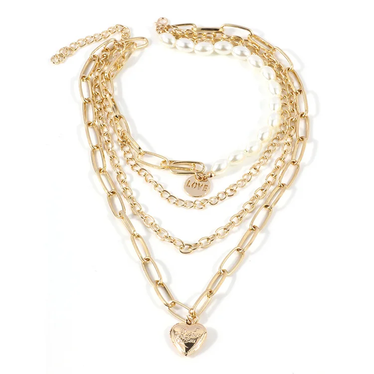 

Korean jewelry butterfly pendant plated gold multi layer necklace for women
