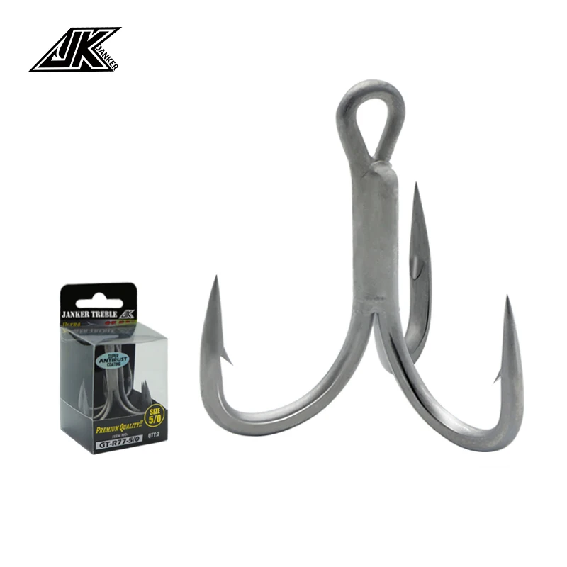 

JK GT-R77 Heavy Duty 7X Strong 4/0 5/0 6/0 Power Fishing Hooks Big Game Anti-Rust Saltwater Treble Hooks