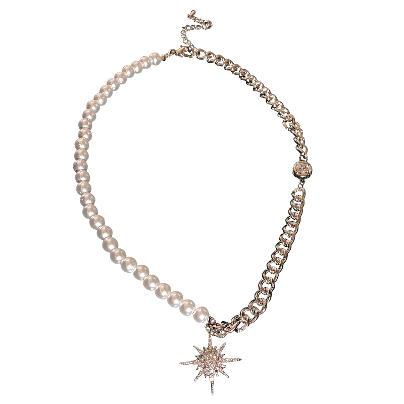 

pearl rhinestone eight pointed star two piece star pearl necklace women
