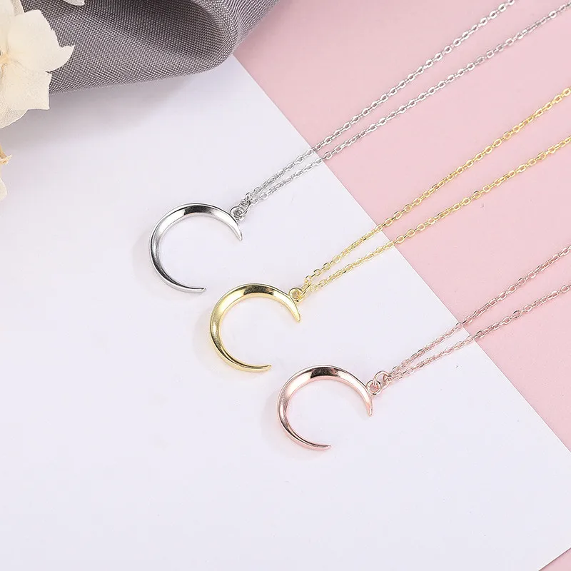 

fashion minimalist jewelry 925 sterling silver necklace plain crescent moon gold plated necklaces for women