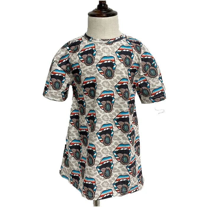 

RTS New Arrival Printed Western Trendy Short Sleeve Children Wear Girl Dress, Picture shows