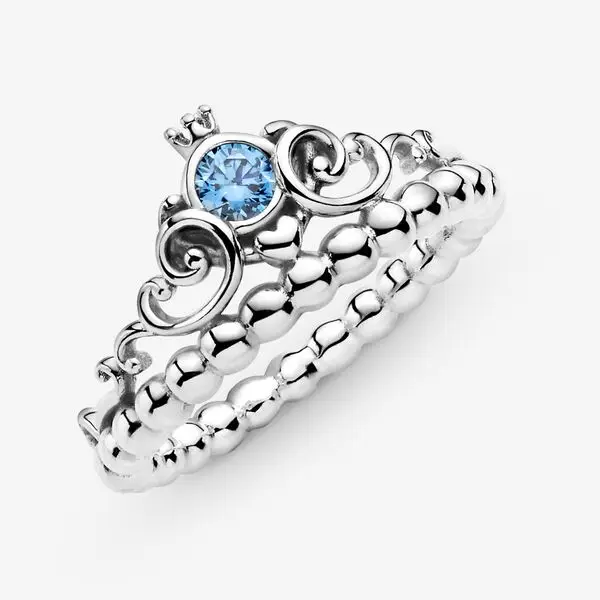 

Wholesale 925 sterling silver Cinderella Blue Tiara Ring pandora style ring gift for Pandora jewelry accessories 199191C01, Silver color