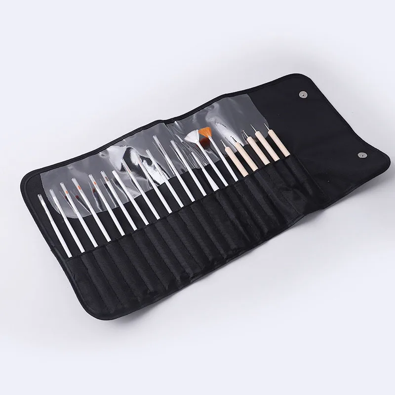 

20pc Professional Nail Art Design Painting Detailing Marbleizing Brushes Striper Dotting Pen Tool Kit Set, Pink/ white/ black