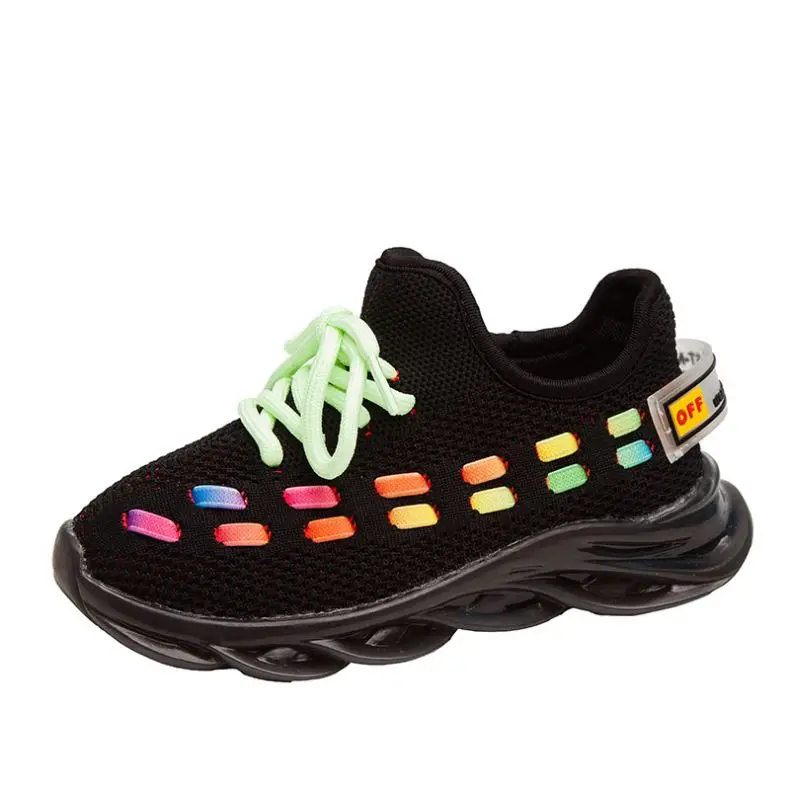

oinetakoak Wholesale breathable soft sole slip on walking led light up sneakers casual sport girls boys toddler baby kids shoes, Black, pink, grey