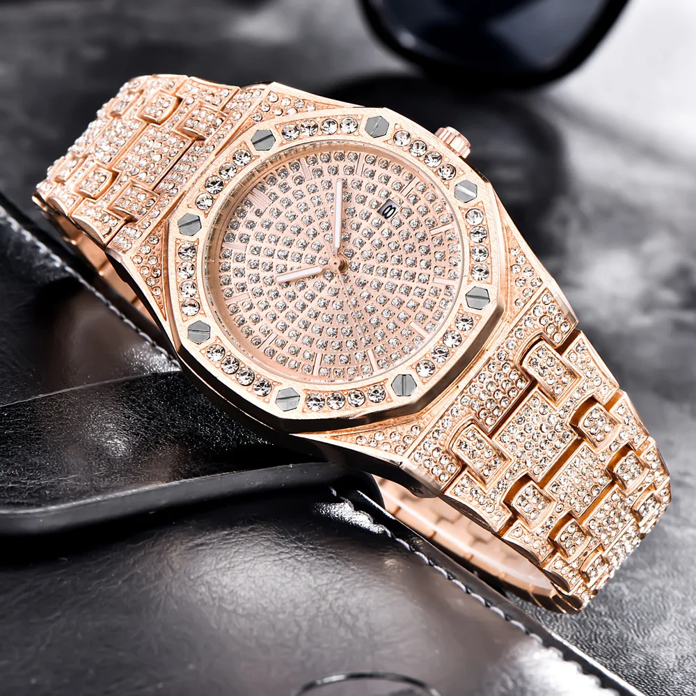 

Women Watch Bands Luxury Bling Diamond Quartz Square Iced Out Watch Relojes Hip Hop Gold Full Diamond Men Watch