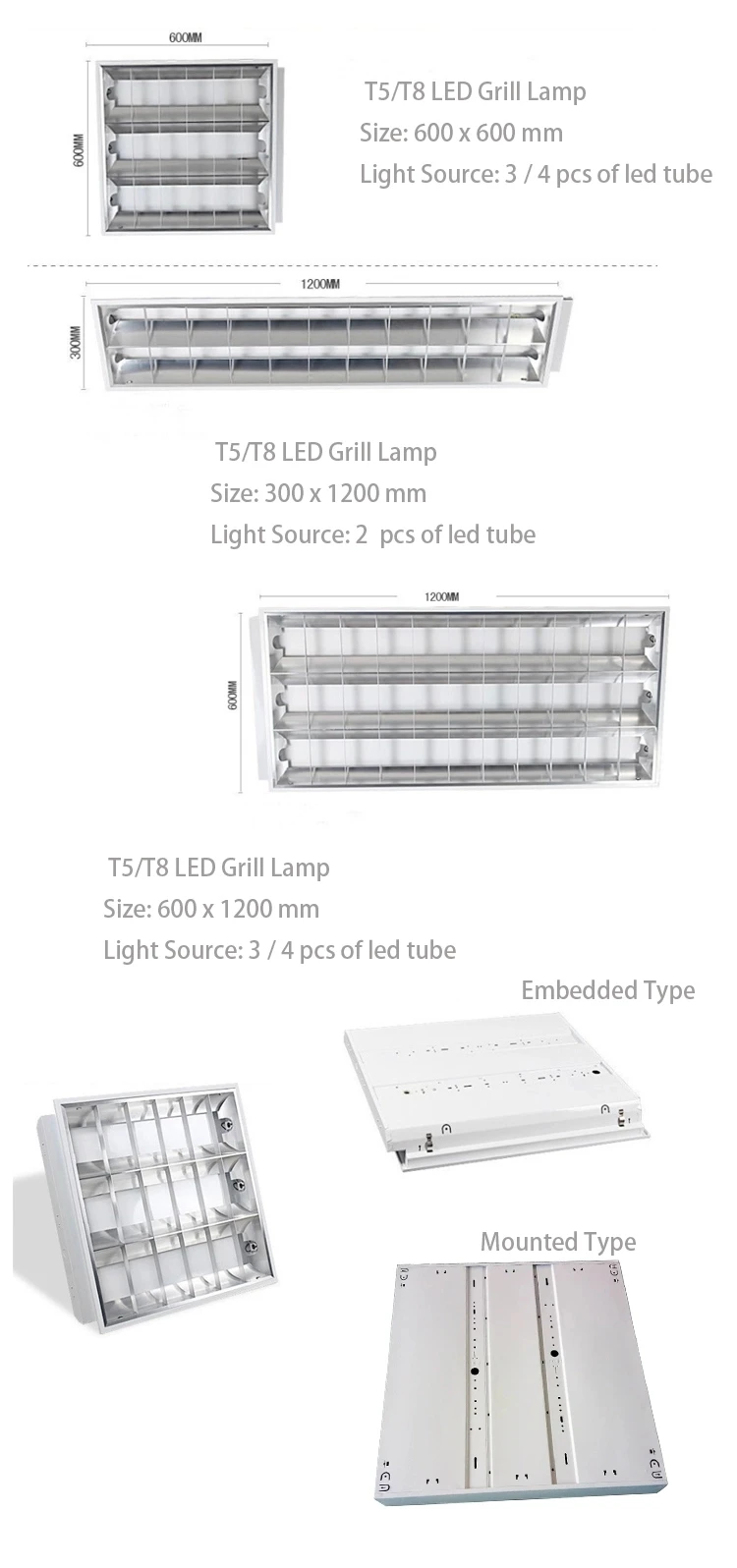 40W LED Grille Panel Light Fixture T8 LED Grille Light