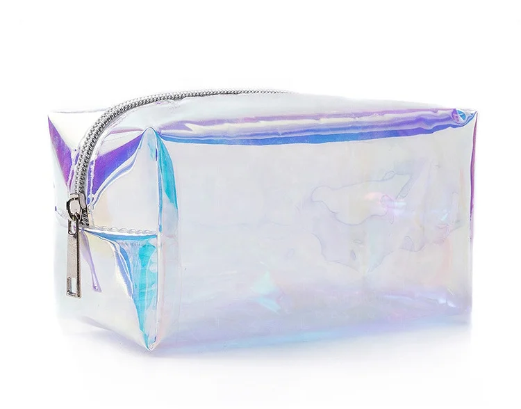 

Clear Transparent Travel Wash Bag Rainbow Laser Hologram Cosmetic Makeup Bag for Womens Girls, Customized color
