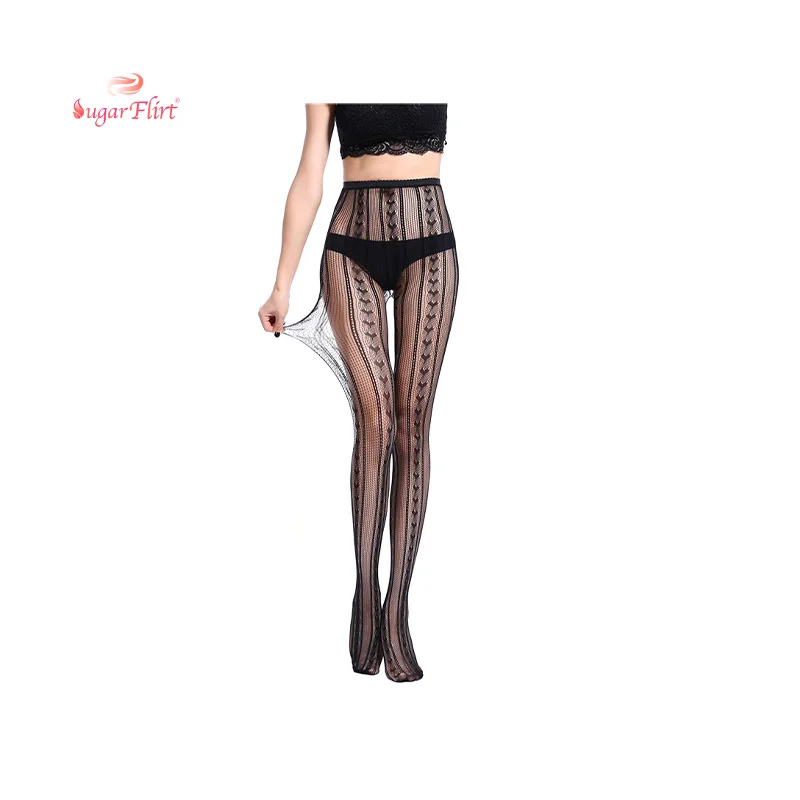 

High Quality Sexy Ladies Lace Nylon Stockings Black Vertical Striped Jacquard Pattern Transparent Silk Smooth Silk Stockings