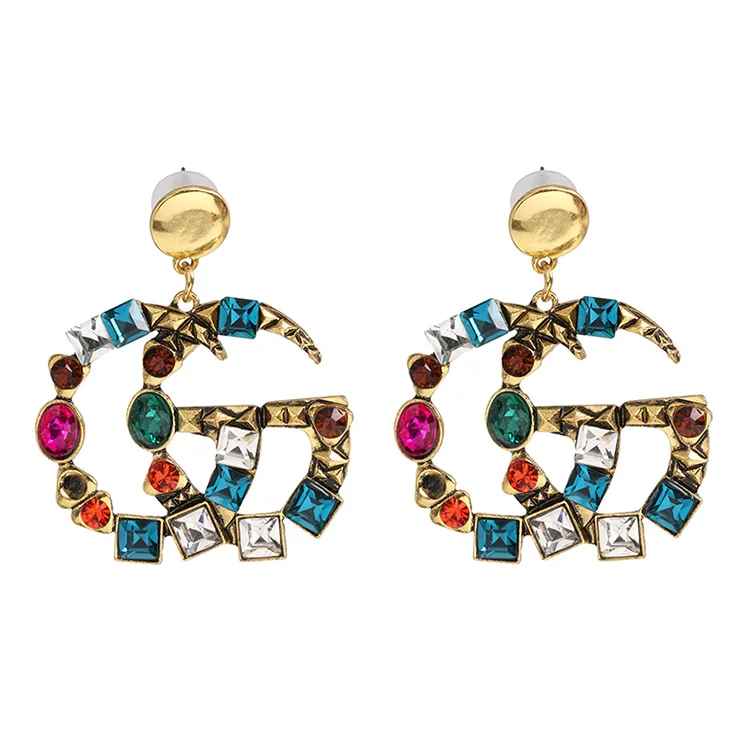 

Statement Jewelry Luxury Colorful Crystal Diamond Letter Initial Drop Earrings