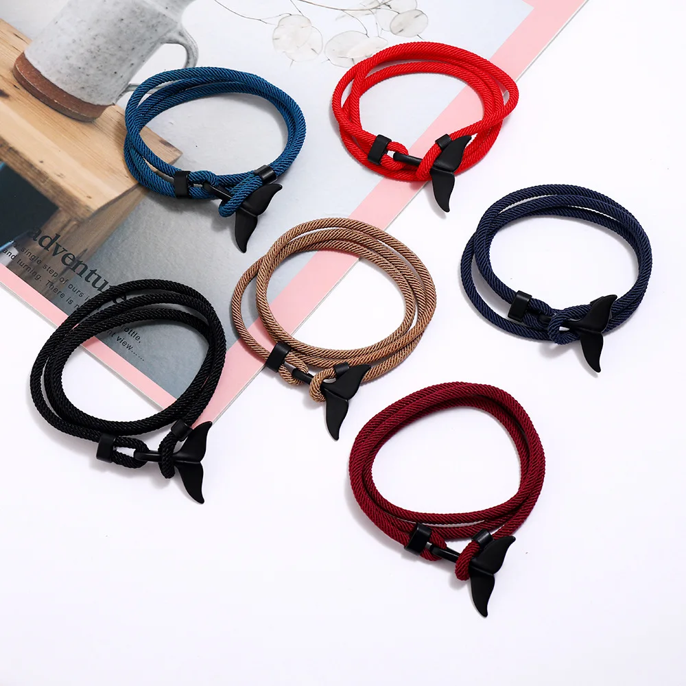 

Trendy couple Milan line whale tail wrist bangle braided rope men and women bracelets wholesale