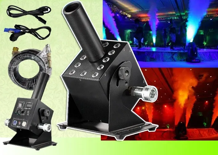 HOTSTORE LED CO2 Jet Machine Christmas CO2 Cannon Wedding Effect Fog Smoke Machine with 12x3W LED DMX Control Stage Lighting for Halloween 