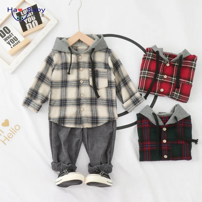 

Hao Baby Children Clothing 2022 Spring And Autumn Models Baby Boy Plaid Hoodie Two-piece Children Suit, Nature