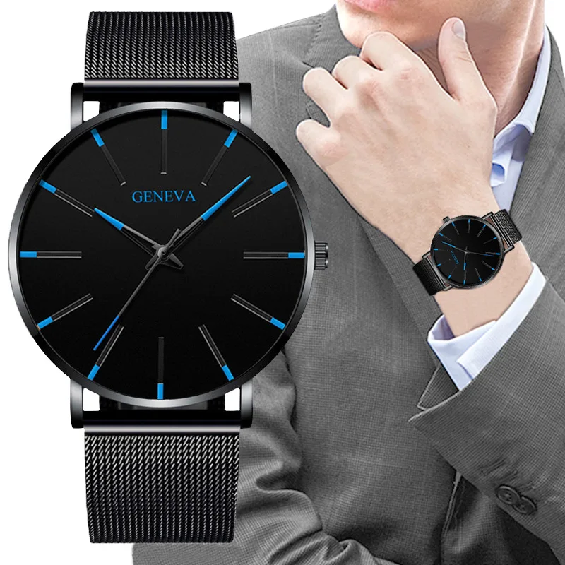 

Minimalist Men's Fashion Ultra Thin Watches geneva Business Stainless Steel Mesh Belt men watches luxury Relogio Masculino