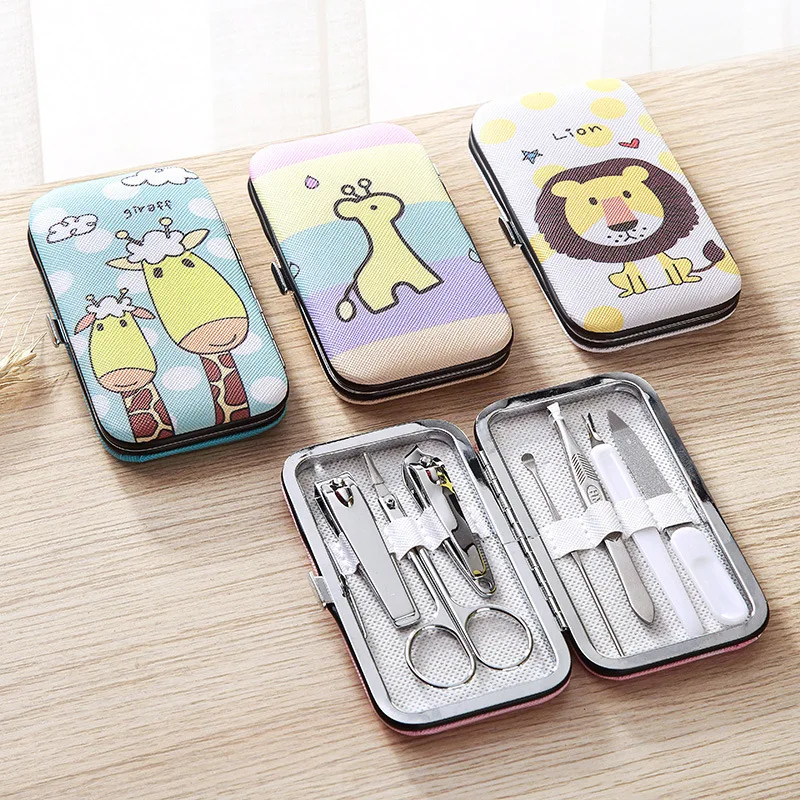 

Portable Travel Hygiene 7pcs Manicure Stainless Steel Nail Clippers Pedicure Set Kit cartoon Nail Cutter Tool Set