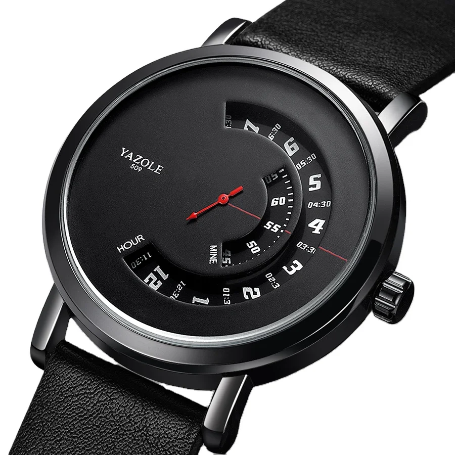 

YAZOLE J 509 510 511Black men wristwatch Leather strap quartz Turntable watches 3ATM water resistant luxury watch