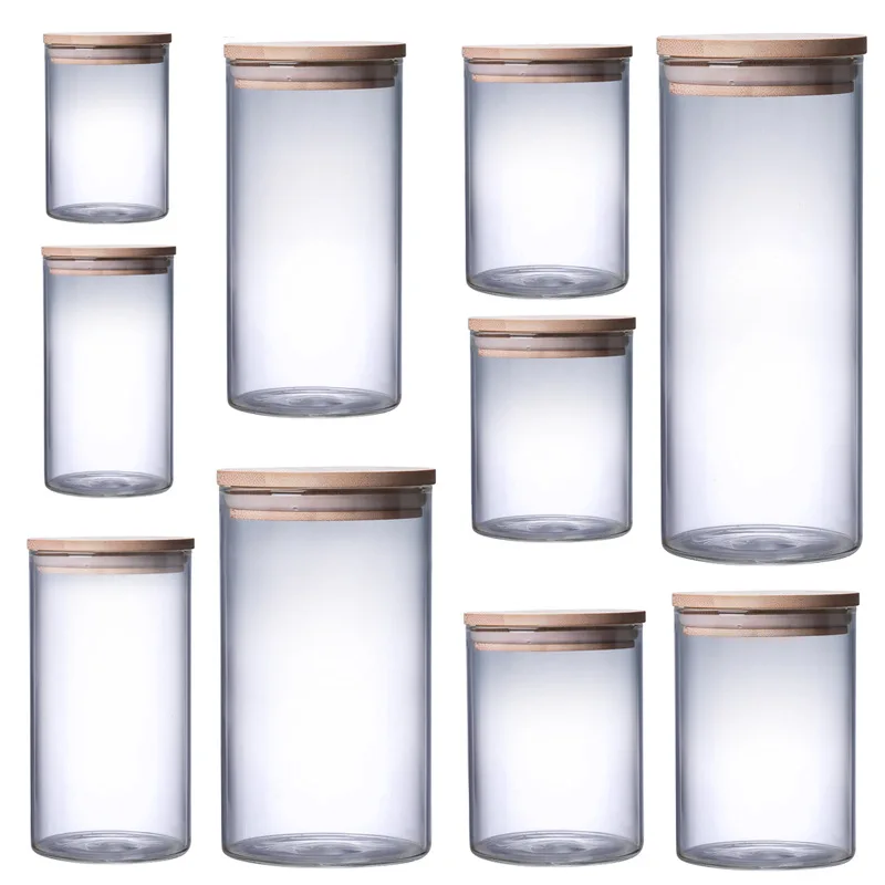 

250ml 450ml 650ml 1000ml Food Glass jar Wooden lid 200ml 300ml 500ml airtigh Glass Jar container With Bamboo Lid for Food