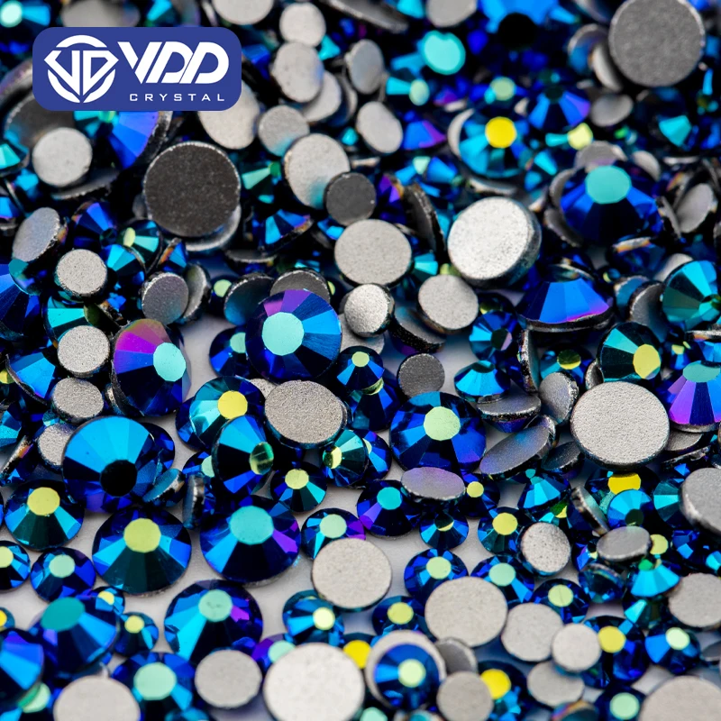 VDD 068 Metallic Blue SS4-SS30 Glass Rhinestones Crystal Non Hotfix Flatback Strass Stones for DIY Nail Art Decorations