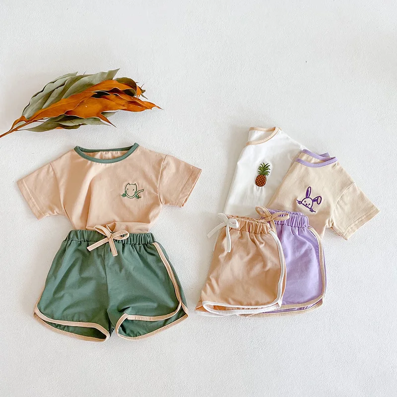 

Top Sale Casual Unisex Clothes 2 Piece Baby Set Summer Baby Boy Animal Romper Clothing Set