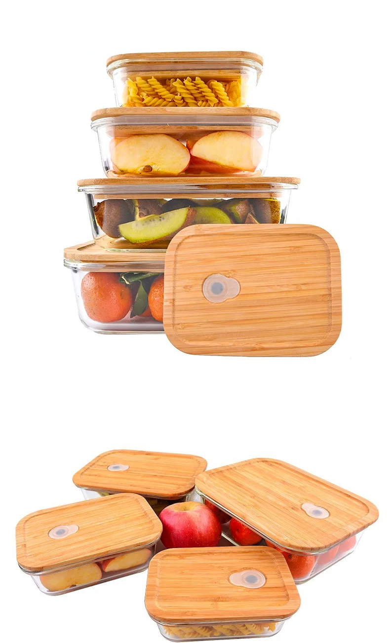 环保bpa免费竹高硼硅玻璃便当午餐盒