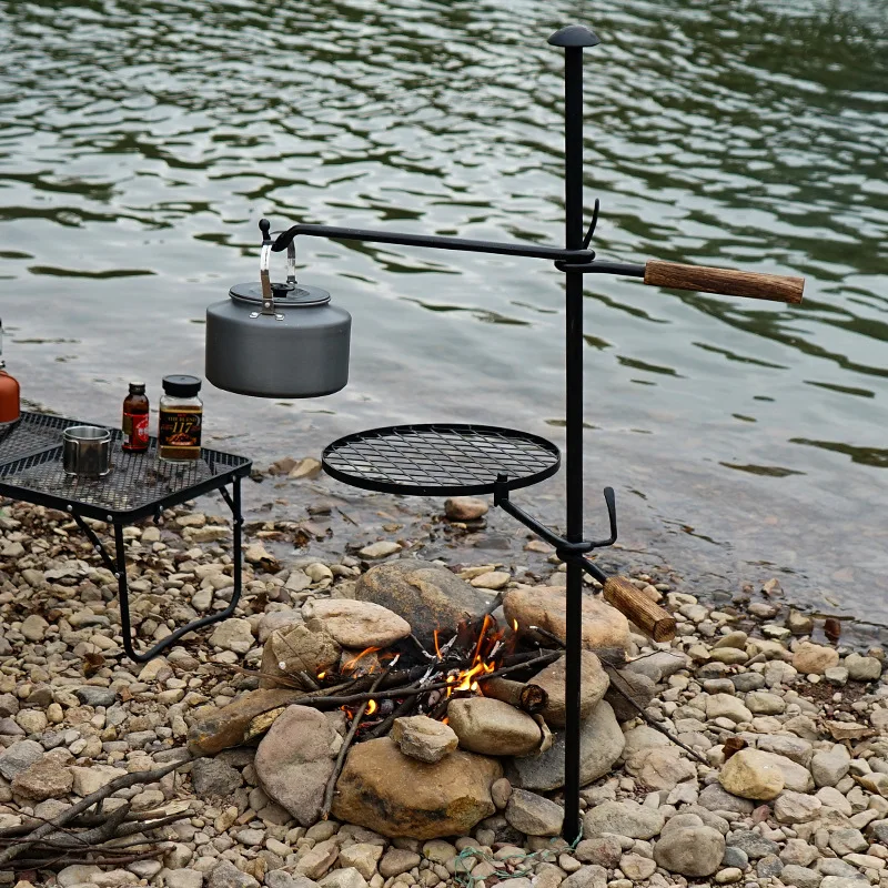 

Multifunctional Outdoor Camping Burn Fire Barbecue Grill Rack Round Pan Picnic Stove Accessories Home BBQ Bonfire Wrought Iron, Natural color