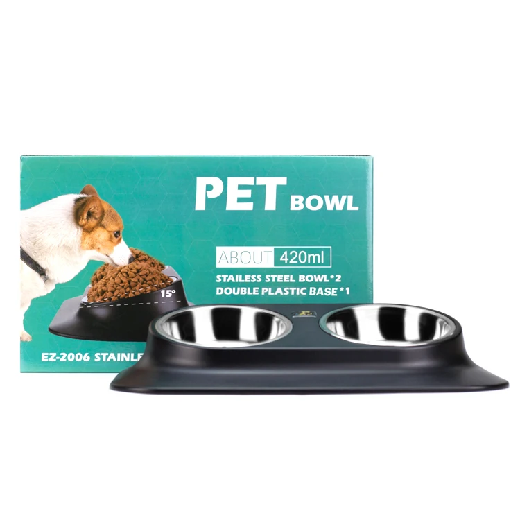

Raised Dog Pet Slow Feeder Foldable For Cat Stand Luxury Travel Plastic Stainless Steel Feed Sublimation Bowl, Black/gray