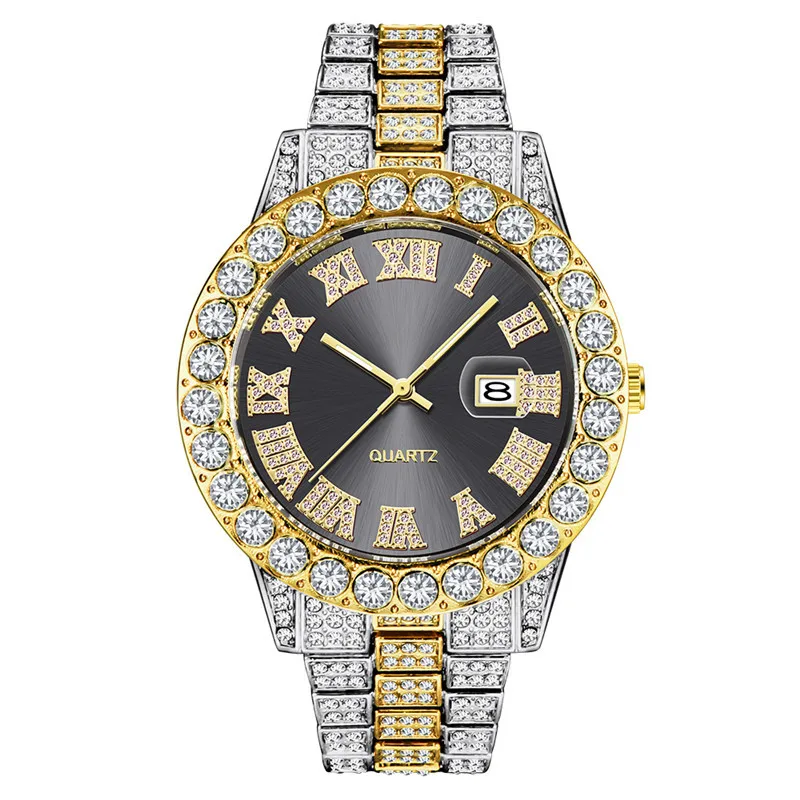 

Luxury Top Brand Designer Quartz Wristwatches Creative Relogio Masculino Fully Diamond Iced Out Golden Watches Men Dropshipping