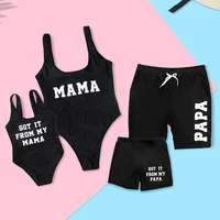 

Manufacturer Solid Color Letter Print One Piece Brazilian Beach Men Women Kid Bikini Family swimwear & beachwear