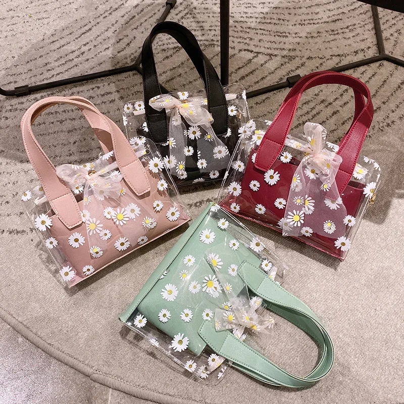 

Wholesale purses and handbags ladies hand bags fashion new flower transparent handbag ladies handbags 2021