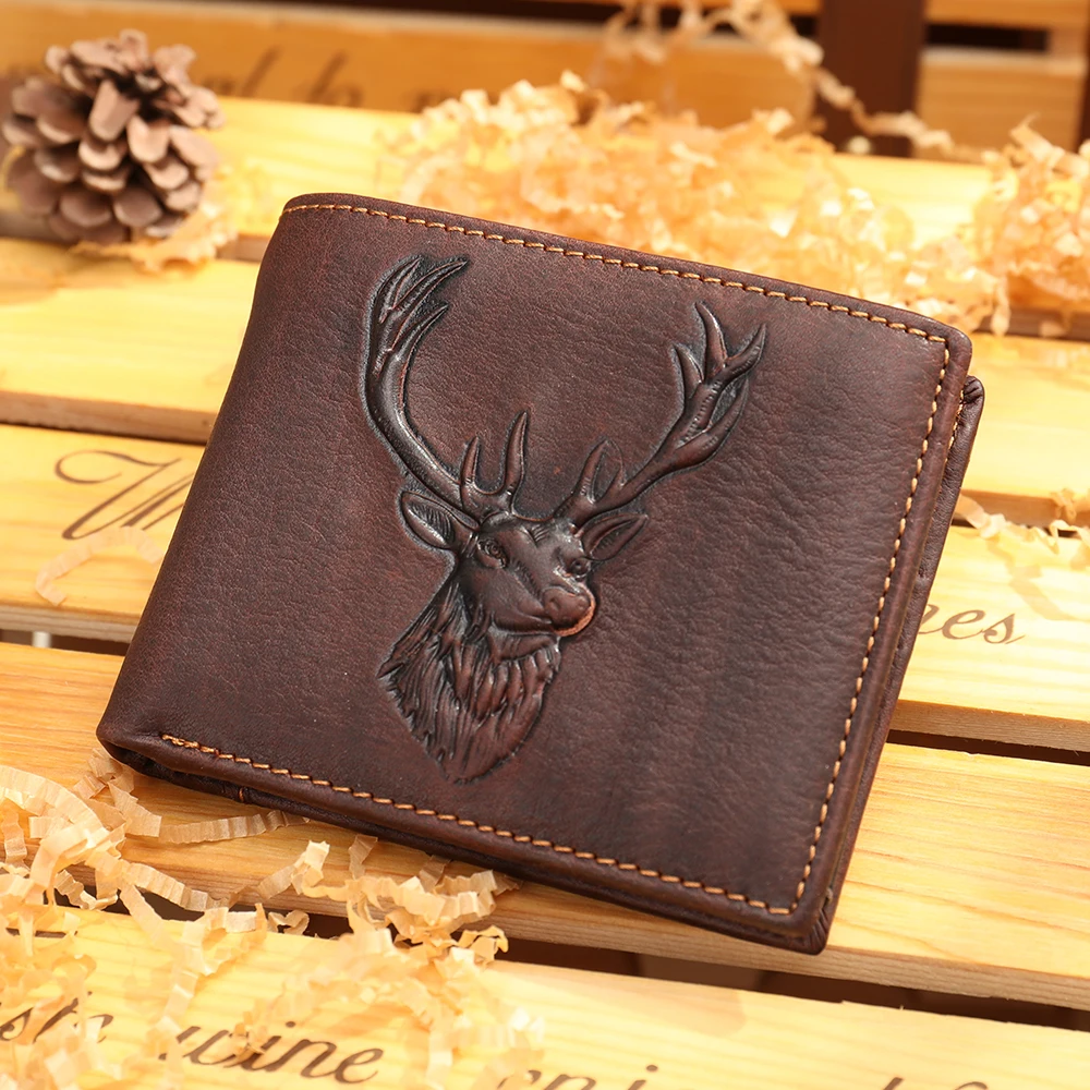 

Marrant Vintage Animal Embossed Leather Short Wallet For Men Money Clip Genuine Leather Card Holder Wallet, Black/coffee/brown