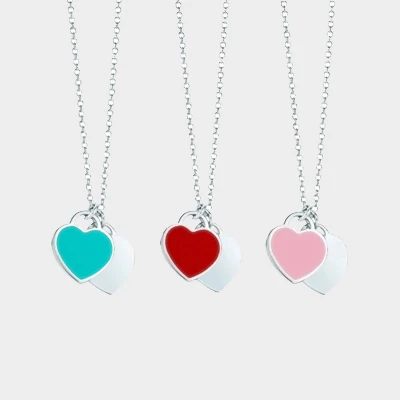 

Personality Cute Niche Design 925 Full Body Sterling Silver Chain Pendant Color Heart Necklace, Picture shows