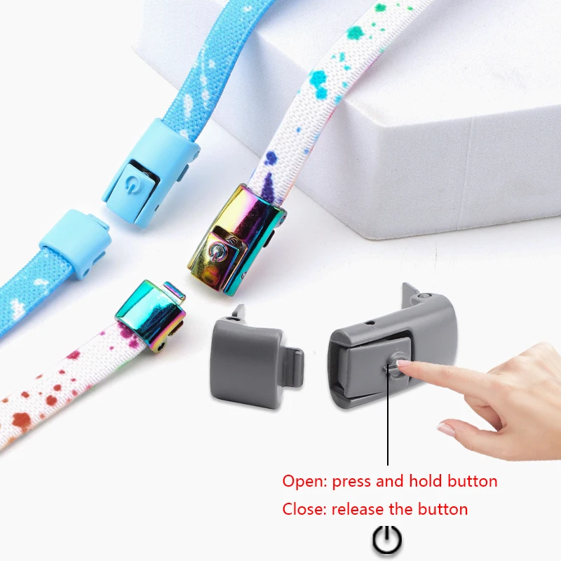 2025New Lazy Elastic Shoelace Colorful Metal Button Press Buckle Flat Sneakers Shoelaces No Tie Elastic Shoelaces