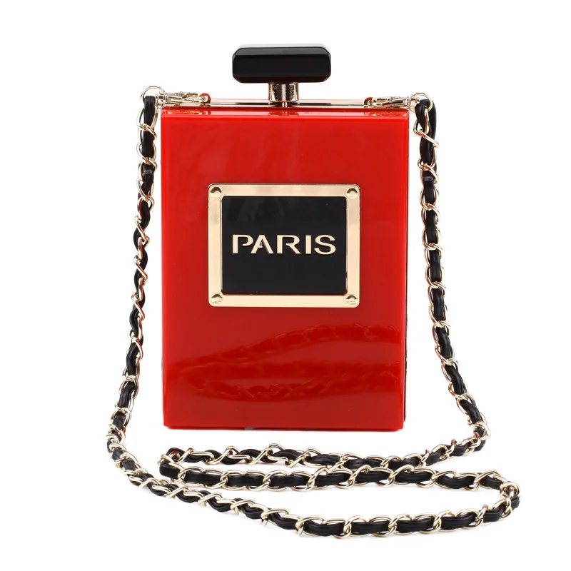 

Direct sales Women's Acrylic Paris Perfume Shaped Black Bag Purses Clutch Evening Bags Vintage Banquet Handbag