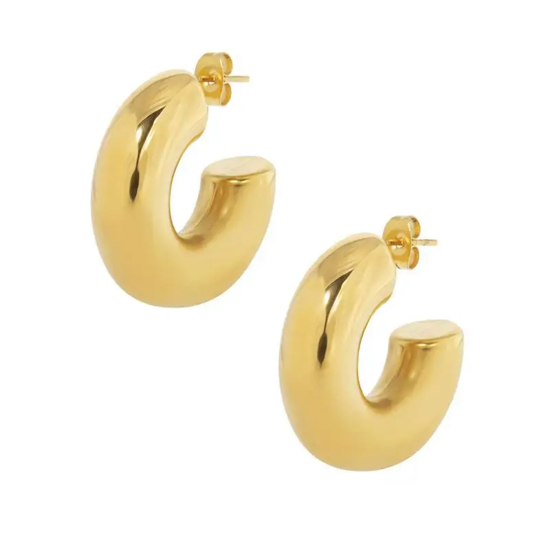 Jewelry Trendy Earring 18K Gold Plated Waterproof Chunky Big Statement Hollow C Hoop Earrings Stainless Steel Jewelry