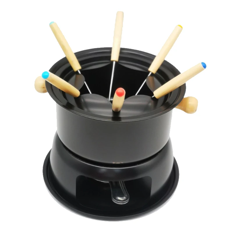 

Hot sale high quality carbon steel fondue set chocolate fondue or cheese fondue set, Black
