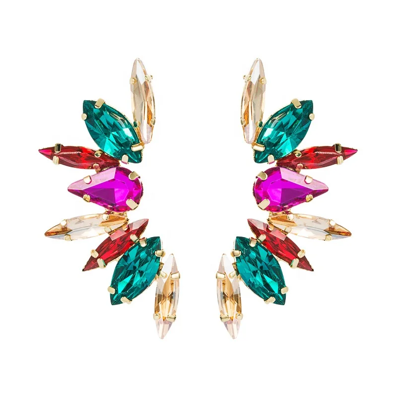 

New Arrive Statement Colorful Crystals Drop Earrings for Women High-quality Rhinestone Metal Jewelry, Picture shows