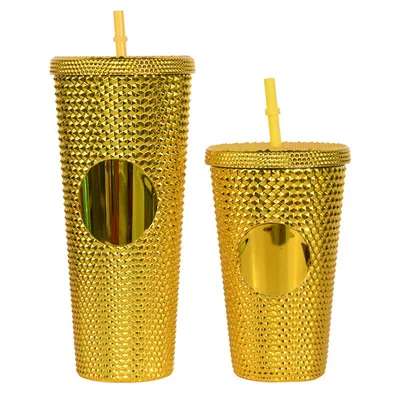 

BPA Free 16oz 24oz Plastic Double Wall Durian Studded Tumbler Cups with Straw Christms Gift Cup