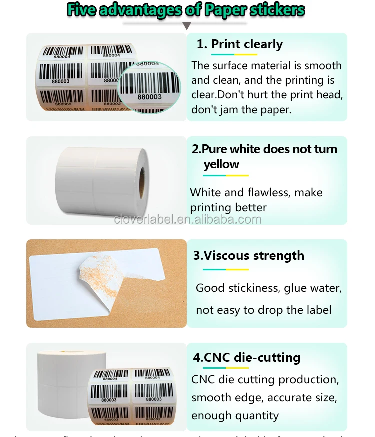 Blank Custom Size White Thermal Transfer Label Self Adhesive Paper Barcode Stickers Rolls for Shipping Mark