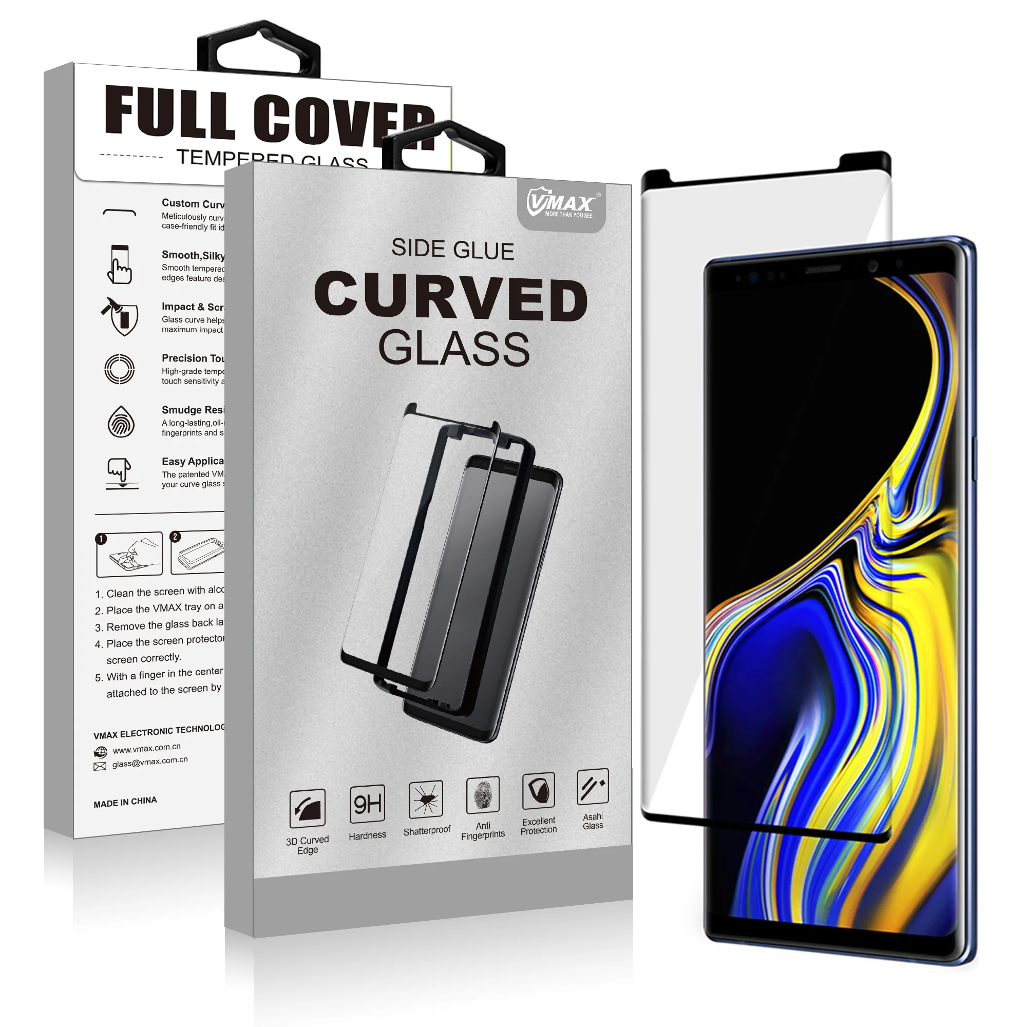 

Custom made 9h tempered glass anti broken screen protector for Samsung Note 9, Transparent