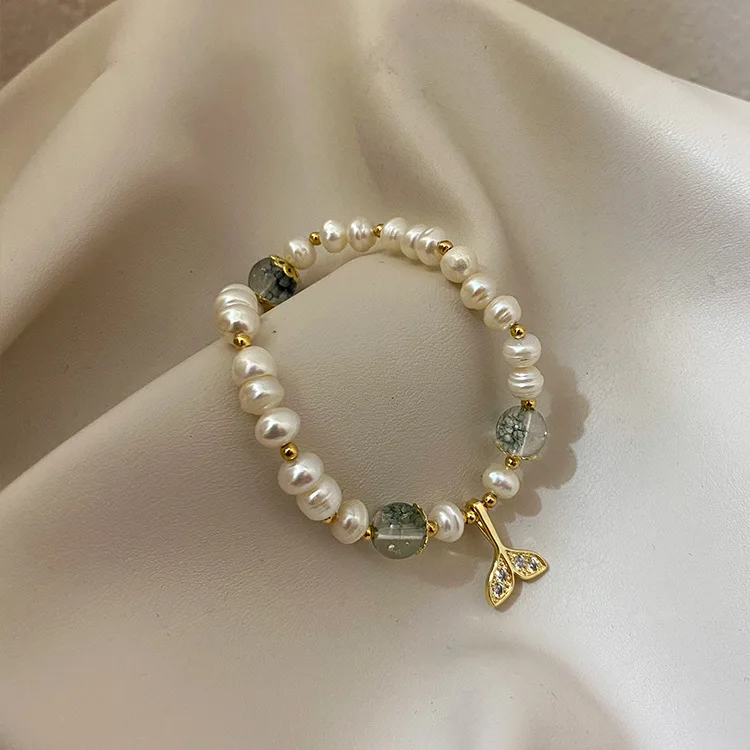 

Vershal D050 Luxury 18k Gold Plated Chic Fish Tile Charm Freshwater Pearl Beaded Bracelet