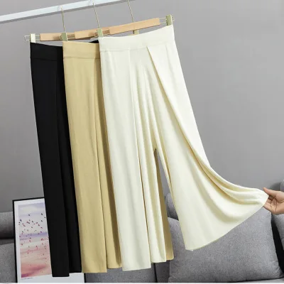 

B51335A Hot style autumn new ladies casual wear wide-leg knitted pants, Black/camel/apricot