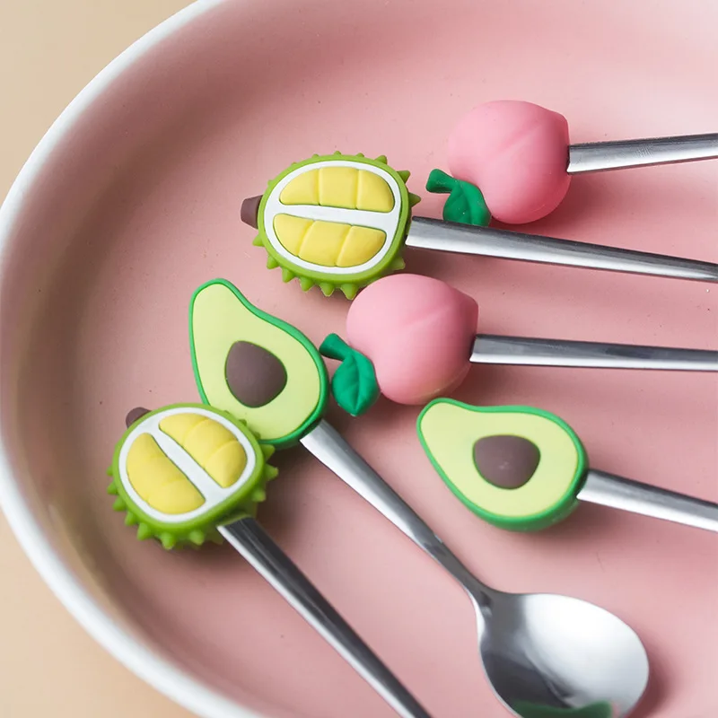 

Fruit-shaped Stainless Steel Fruit Fork Spoon Creative Peach Durian Avocado Dessert Spoon Silicone+ Stainless Steel Fruit Fork