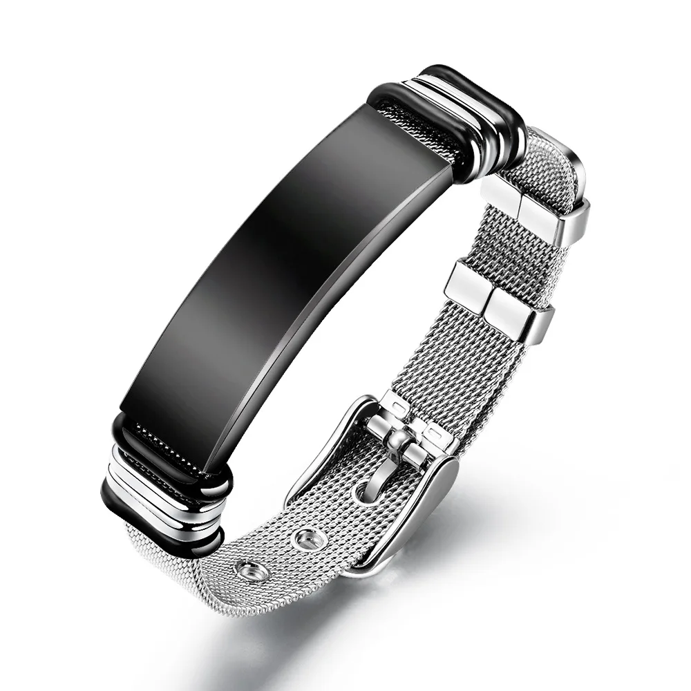 

newest stainless steel smooth surface men mesh bracelet men jewelry custom name bracelet, Custom colors accepted